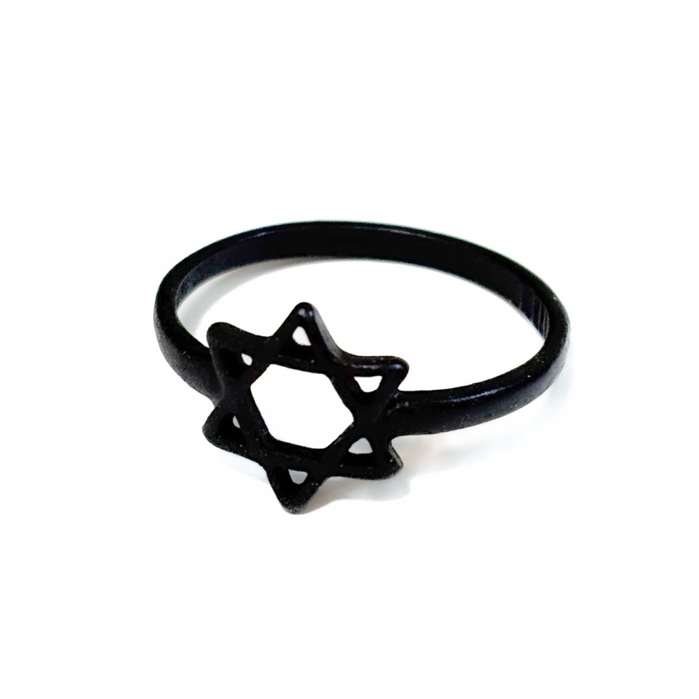 NEW - Black Gunmetal Star Ring - Star of David Size 7